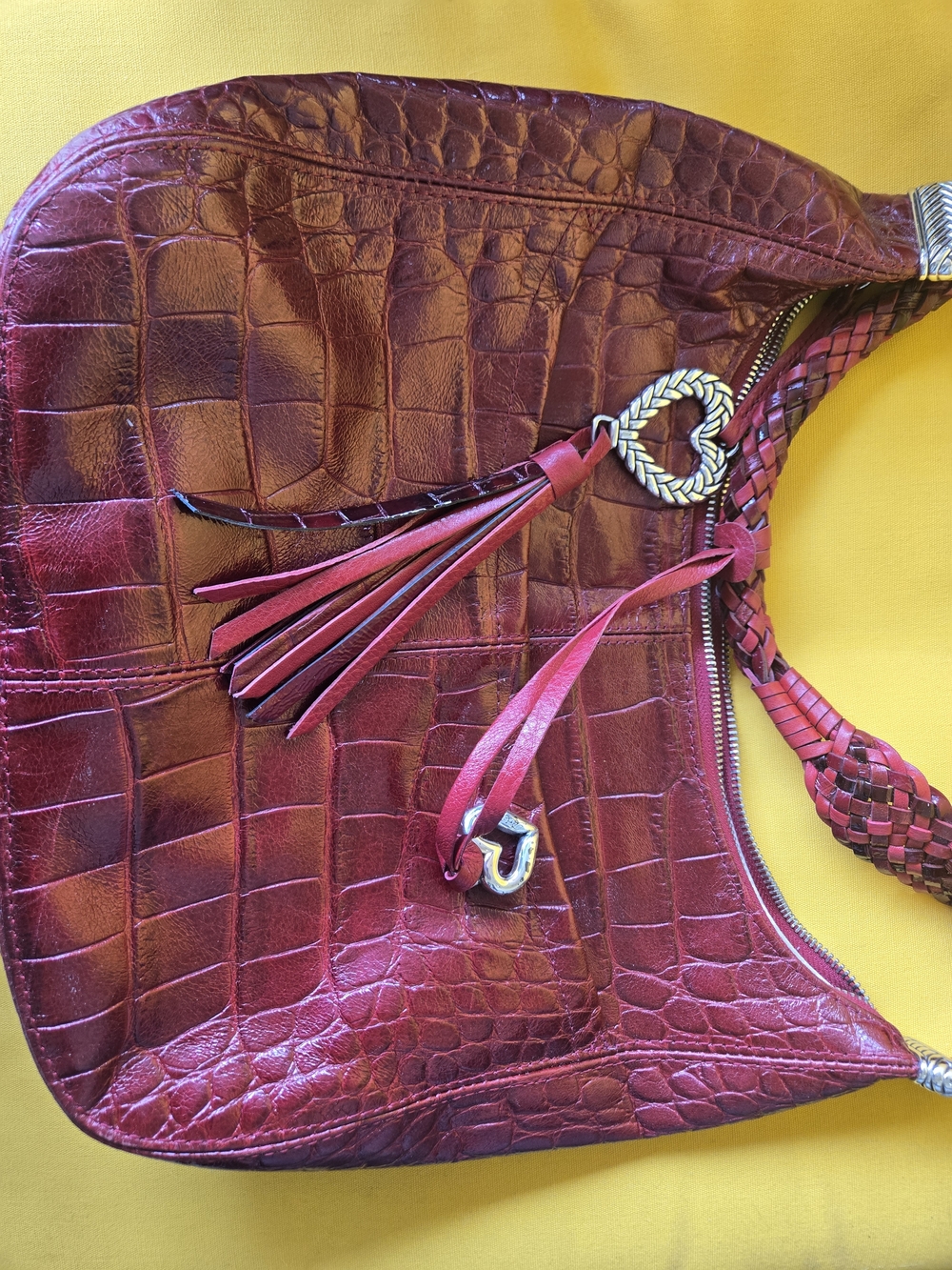 Brighton Croc-Embossed Shoulder Bag in Deep Wine - Picture 7 of 12